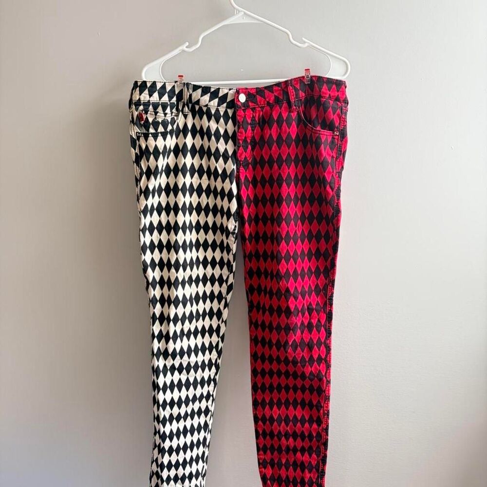 Royal Bones by Daang Goodman Red & Black Harlequin Split Leg Skinny Jeans 13